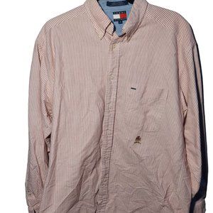 Tommy Hilfiger Shirt Mens Large Red White Striped Long Sleeve Button Down